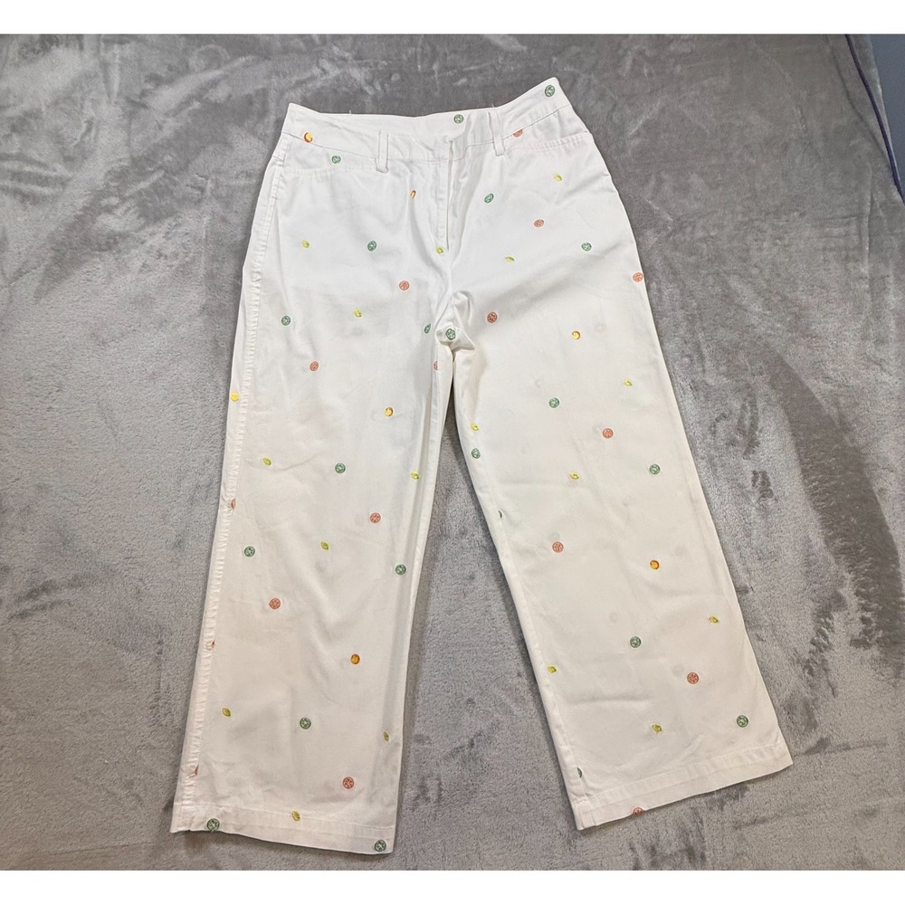 Sag Harbor Women's Size 8 White Embroidered Dot Cropped Pants Stretch Cotton Cap